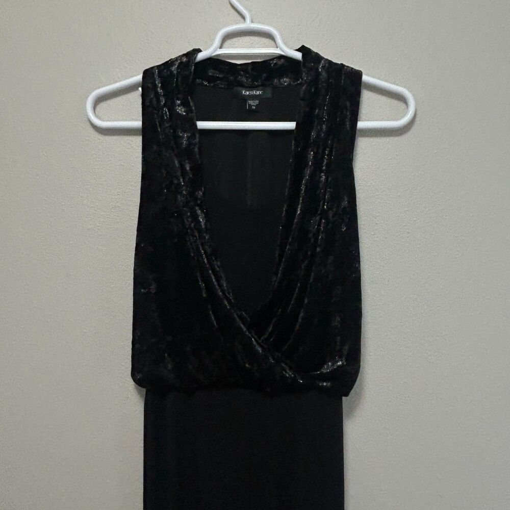 Karen Kane Romper Womens M Black Sleeveless Draped Crushed Velvet front